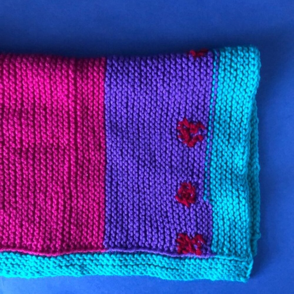 NWOT Vintage Hand-Knitted Made-in-Canada Colourful Baby Welcoming Mini Blanket
